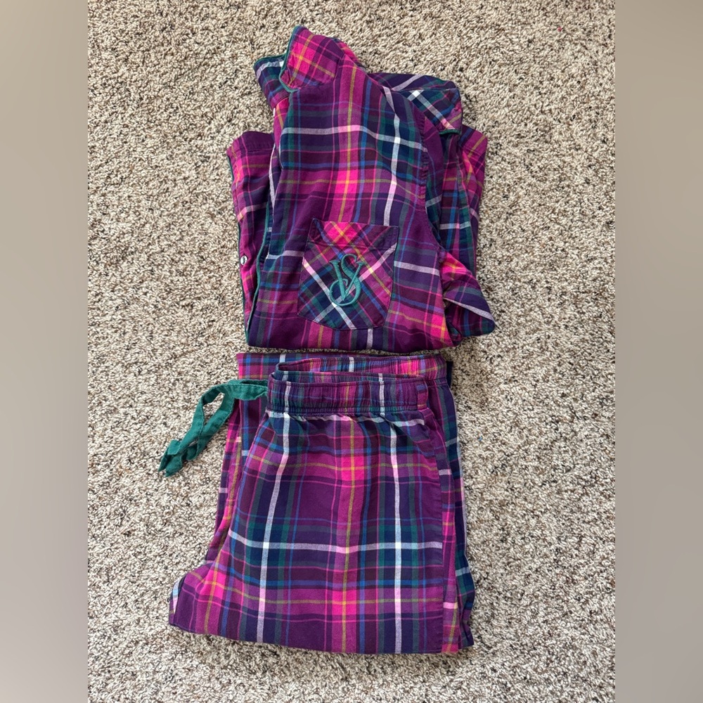 Victoria Secret Plaid Purple Flannel Pajama Set - Comfortable Sleepwear